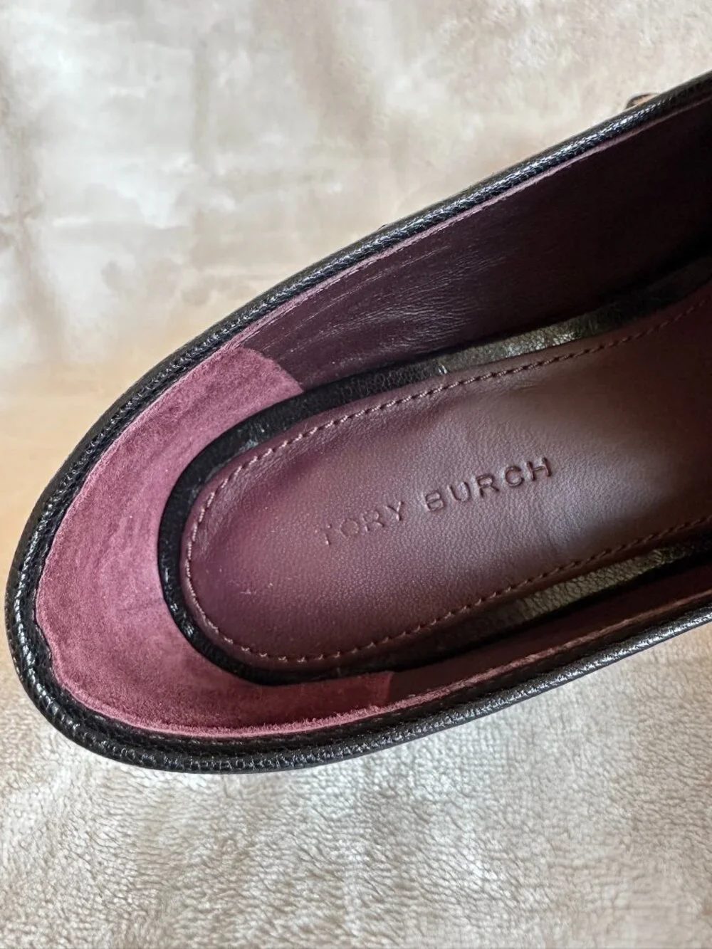 NIB Tory Burch Perrine Loafer Shoes Square Toe Logo Leather In Black Size 7